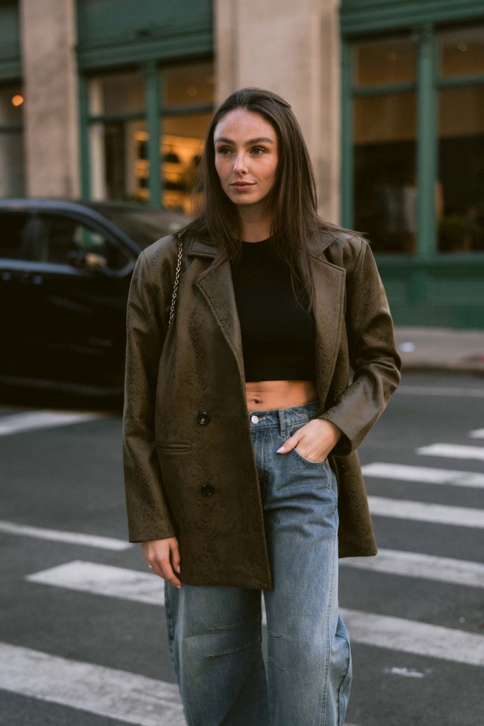 Animal Print Leather Oversized Blazer