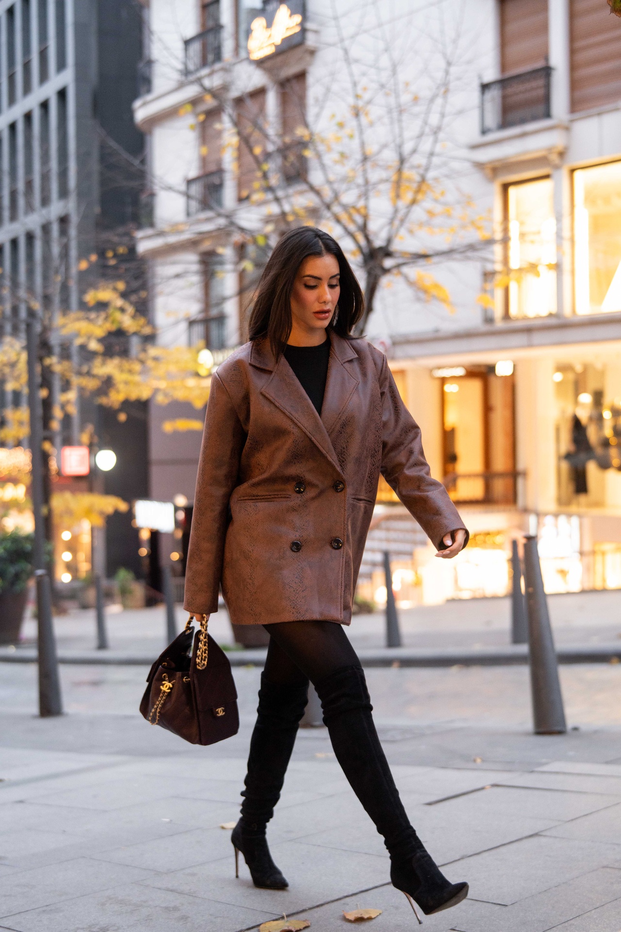 Animal Print Leather Oversized Blazer