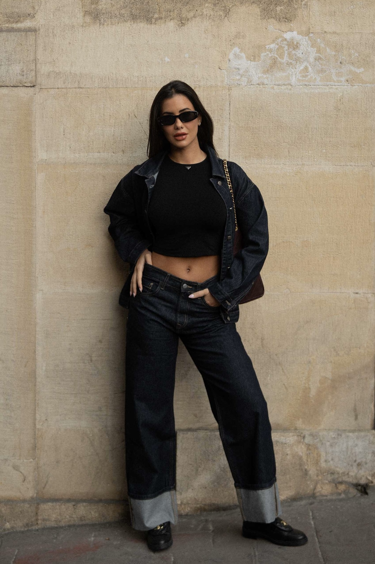 Hemline Fold Raw Denim Pants 